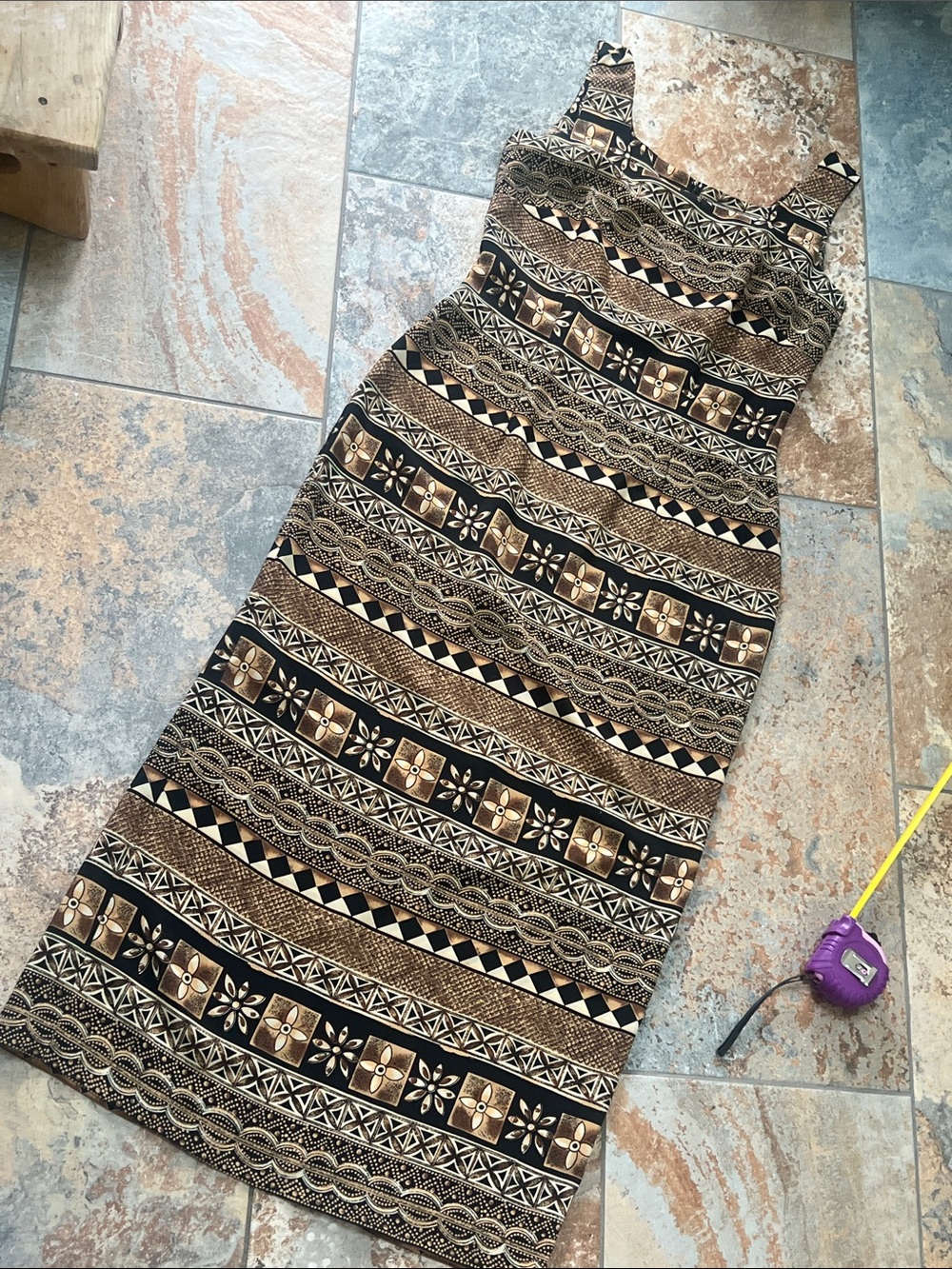 Women’s Black and Brown Patterned Sleeveless Dress